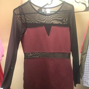 Maroon and black sheer mini dress